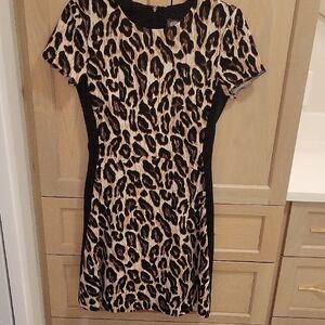 Vince Camuto Leopard Print Mini Dress with Black Panels